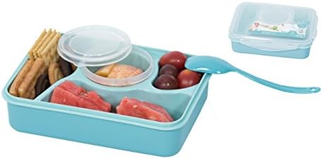 Lsushine Lunch Bento Box, Microwave and Dishwasher Safe Lunch Box with 4+1 Separated Containers (Blue)