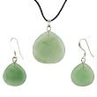 Green Aventurine Briolette Drop Pendant and Earrings Set - Pendant (22mm), Earrings (15mm) - Adjustable Cord Necklace