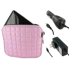 ASUS Eee PC 900 8.9-Inch Netbook Laptop Sleeve Slipcase with 12v DC Car and AC Wall Adapter Charger (Memory Foam with Faux Leather - Pink)