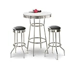 Chrome Bar Table & 2 Chrome Glitter Black Vinyl Seat Barstools