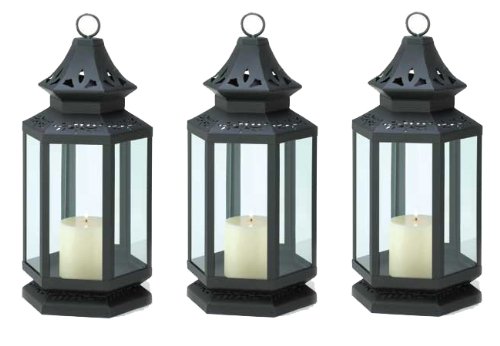 Large Black Candle Lantern of 3
