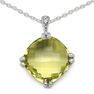 10.50 Carat Genuine Lemon Quartz and White Topaz Silver Pendant by