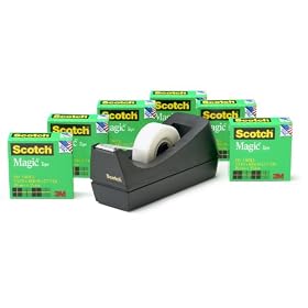 Scotch 810K6C38 Scotch Magic Tape 6 Roll Value Pack with C38 Black Dispenser, 3/4 x 1000