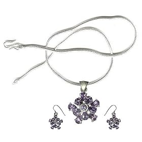 Pendant and Earring Set Sterling Silver Amethyst Gemstone Jewelry (gpers014) by ShalinCraft