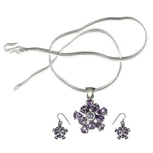 Pendant and Earring Set Sterling Silver Amethyst Gemstone Jewelry (gpers014) by