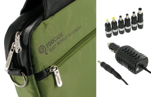 rooCASE 2n1 Toshiba Satellite T115D-S1120 11.6-Inch Black Netbook Carrying Bag and DC 12v Car Charger - Travel Pro Series - Green