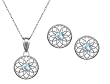 10k White Gold, March Birthstone, Aquamarine Floral Disc Earring and Pendant Set