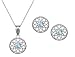 Jewelry : 10k White Gold, March Birthstone, Aquamarine Floral Disc Earring and Pendant Set