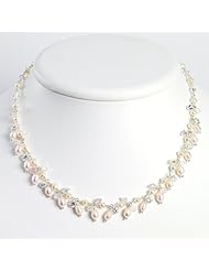 Sterling Silver White & Rose Pearl/CZ/Opalite & Aurora Borealis Necklace - 16 Inch