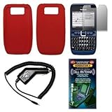 Red Silicone Gel Skin Cover Case + Screen Protector + Rapid Car Charger + Generation X Antenna Booster for Nokia E63``