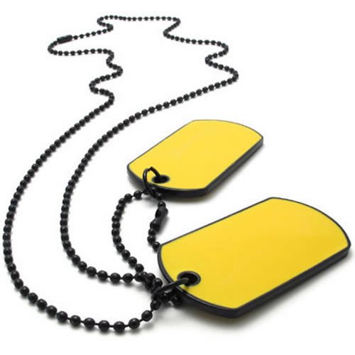 KONOV Army Style 2pcs Dog Tag Pendant Mens Necklace Chain, Yellow