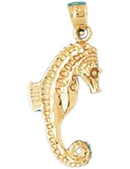 Dazzlers Solid 14 karats Gold 3D Seahorse Charm Pendant available in three colors from jewelsberry (weights: 2.6 grams only)