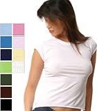 Womens Sheer Jersey Raw Edge Cap Sleeve Crew Tee
