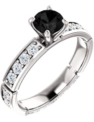 18K White Gold Round Cut Black and White Ring -- LIFETIME WARRANTY
