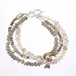 Triple Strand Gemstone Bracelet of Labradorite, Quartz and Sterling Silver, #8611