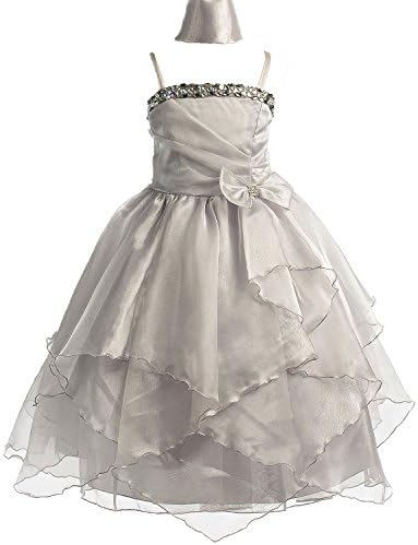Rhinestone Pageant Party Holiday Communion Flower Girl Long Dress - Silver 10