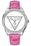 Guess Guess Stainless Steel Pink Leather Strap Watch