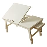 Table tablette de lit pliable pour PC portable et iPad double plateaux en bois couleur Blanche, FBT02-W
