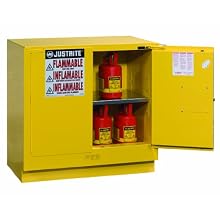 Justrite Sure-Grip EX 892320 Safety Cabinet for Flammable Liquids, 2 Door, Undercounter Cabinet, Self-Close, 22 gallon, 35"Height, 35"Width, 22"Depth, Steel, Yellow