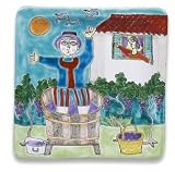Handmade De Simone Square Platter with Grapes From Italy