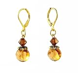 Earrings - E289 - Murano Style Glass - Curved Lentil ~ Peach Smoky Topaz (Brown)