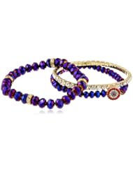 Nine West "Wristful Thinking" Gold-Tone Purple Evil Eye Motif Stackable Stretch Bracelet, 2.6"