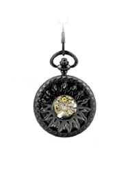 Tirio Steampunk Mechanical Movement Hand Wind Firebloom Hollow Hand Wind pocket watch with gift box