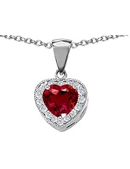 Original Star K (tm) 8mm Heart Shape Created Ruby Pendant in .925 Sterling Silver
