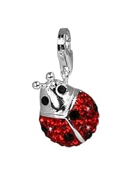 SilberDream Glitter Charm Swarowski Elements ladybird red, 925 Sterling Silver Charms Pendant with Lobster Clasp for Charms Bracelet, Necklace or Earring GSC207