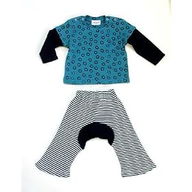 Organic Cotton Baby Wa-Tee Wabi-sabi Blue and Black Monkey Pants Set