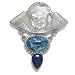  : STERLING SILVER CARVED MOTHER OF PEARL ANGEL W LAPIS BLUEBIRD AZURITE PIN PENDANT BY SAJEN