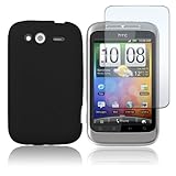 HTC Wildfire S - Black Soft Silicone Skin + Clear Screen Protector [Accesso ....
