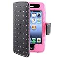 Fosmon Wallet Style Leather Case with Magnetic Closer for Apple iPhone 4S/4G - Black Background with Pink Dot