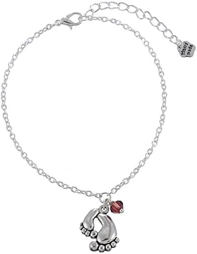 Xiehou Women's Polyhedron Bead Child Footprint Pendant Lobster Clasp Anklet Chain Handmade