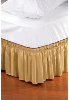 Wrap Around Style Easy Fit Elastic Bed Ruffles for King and Queen Size Beds, Gold