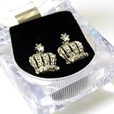 Gorgeous Gift Boxed Crystal Crown with Point Stud Earrings in ICE CUBE Box Silver Tone