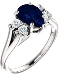 Platinum 9.00x6.00mm Pear Cut Chatham Created Sapphire and Diamond Ring -- LIFETIME WARRANTY
