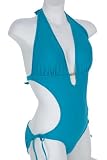 Turquoise Halter Tie Side Monokini Swimsuit with Removable Soft Cups