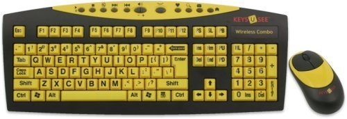 Keys-U-See Large Print Yellow Wireless Keyboard and Wireless Optical Mouse with USB Wireless Receiver
