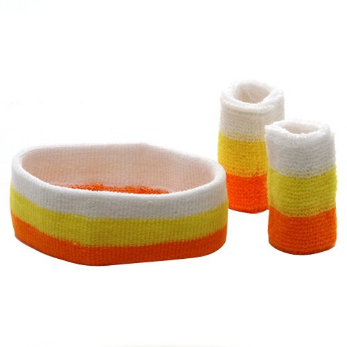 Tri Color Head and Wrist Band Set-Orange Yellow White W12S23B