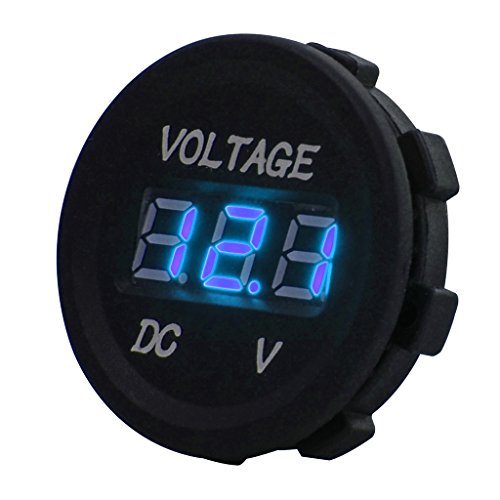 Mictuning DC 12V LED Digital Display Voltmeter Waterproof for Boat Marine Vehicle Motorcycle Truck ATV UTV Car Camper Caravan Blue Digital Round Panel