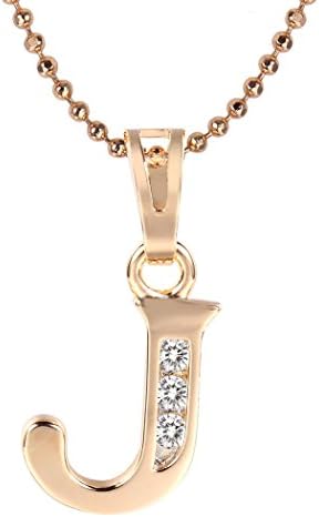 Snowman Lee CZ Alphabet Letter J 18k Rose Gold Plated Chain Pendant Necklace
