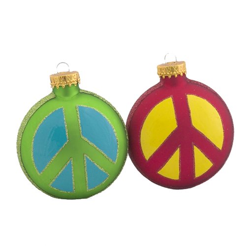 Kurt Adler 90-MM Cameo Peace Sign Glass Balls, 2-Piece Set