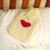 Woolly Hot Water Bottle White with Red Heart