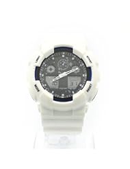 Super New Trendy Sports Shock Obsorbing Dual Digital and Analog Watch - White Black