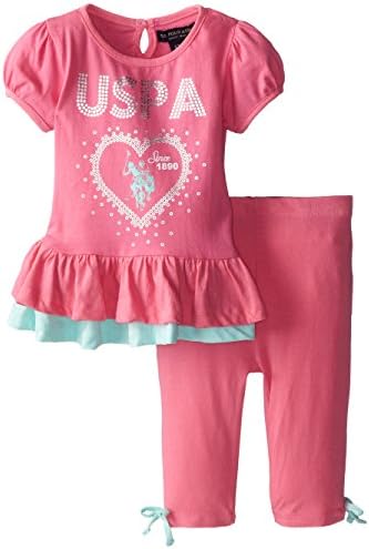 U.S. Polo Assn. Baby Girls' Short Sleeve Peplum Top and Capri Length Leggings, Bubble Gum, 18 Months
