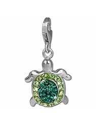 SilberDream Glitter Charm turtle with green and light green Czech crystals 925 Sterling Silver Charms Pendant with Lobster Clasp for Charms Bracelet, Necklace or Earring GSC536G