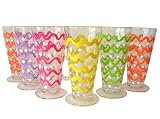 ArtisanStreet's Fiesta Mugs. Set of 4 Features Yellow, Green, Blue, Orange, Red & Lavender Design with White Dots on Clear Crystal. Use for Coffee, Tea, Special Deserts. Hand Painted, One of a Kind, Signed by Artisan
