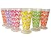 ArtisanStreet's Fiesta Mugs. Set of 4 Features Yellow, Green, Blue, Orange, Red & Lavender Design with White Dots on Clear Crystal. Use for Coffee, Tea, Special Deserts. Hand Painted, One of a Kind, Signed by Artisan