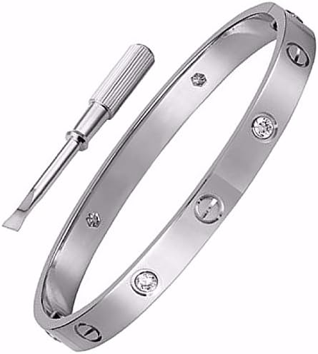 GSG 9 Classic Mens Womens Screw Crystal Bangle Wide 6mm Bracelet Size 7.5